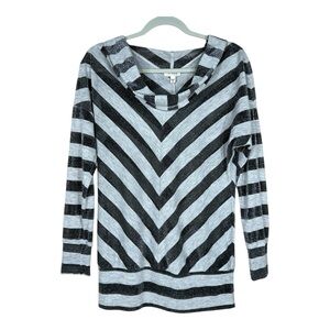 PH8 Chevron Gray & Metallic Black Striped Hooded Tunic Size M